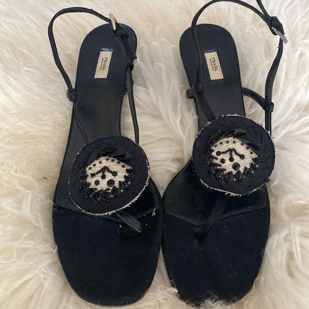 PRADA black satin sandals